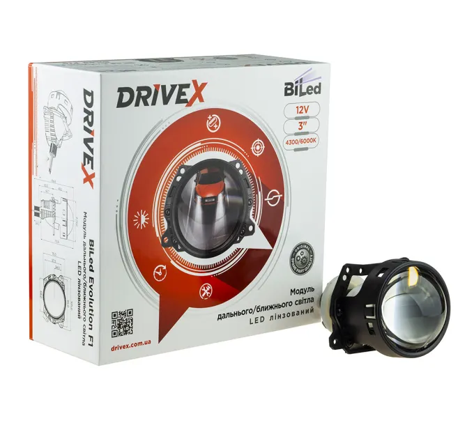 BiLED лінзи автомобільні DriveX BiLED Evolution F1 2.5" 45W 5500K 24V